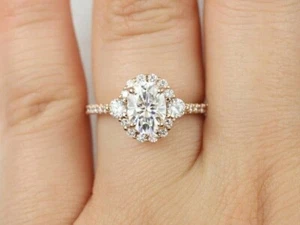 2 Ct Oval Cut Simulated Diamond Solitaire Engagement Ring 14K Rose Gold Plated - Picture 1 of 4