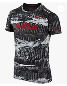 NIKE Boys' Pro Hypercool Lebron Fitted Crew Neck Training T-Shirt, Black, XS - Picture 1 of 7