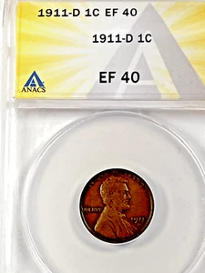 1911-D Lincoln Cent : ANACS EF40 - Picture 1 of 4