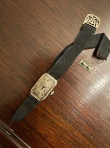 14kt Antik Deko Vogt & Co Swiss 15j Damenarmbanduhr Ripsband wie besehen - Bild 1 von 7