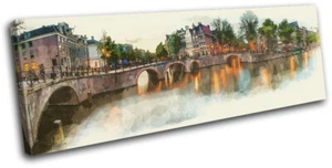 Amsterdam Canal Watercolour Landmarks SINGLE CANVAS WALL ART Picture Print - Picture 1 of 1