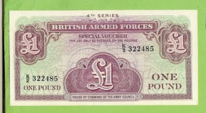 #D610. BRITISH ARMED FORCES MILITARY ONE POUND £1 BANKNOTE 4th Series K/2 322485 - Bild 1 von 2