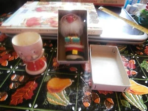 Vintage Christmas Santa Claus Wood Bobblehead Nodder IOB Santa Egg Cup - Picture 1 of 10