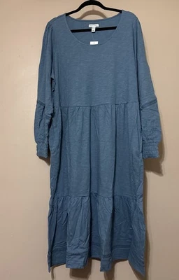 Denim & Co Canyon Retreat Womens Dress Midi Blue Size 1X New - Image 1 of 4