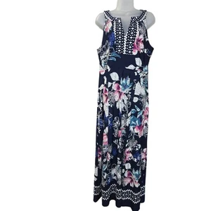 Rabbit Rabbit Rabbit Wom Sz 14 Navy Blue Floral Maxi Dress Semi-Formal Dressy  - Picture 1 of 13