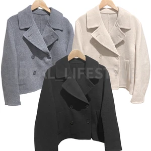 UNIQLO Double Face Short Coat S-3XL Gray Natural Navy Oversized Women 478581 NWT - Picture 1 of 13