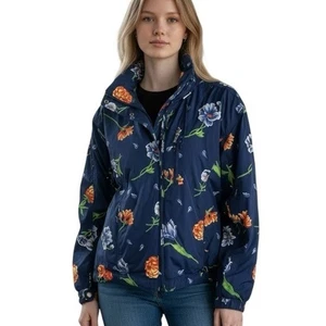 Obermeyer Iris Blue Floral Zip Front Insulated Ski Snowboard Hood Coat Women 12 - Picture 1 of 16
