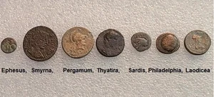Apocalipsis bíblico 7 monedas de ciudad: Ef, Esmirna, Perg, Tiatira, Sardis, Fila, Laodicea - Imagen 1 de 11