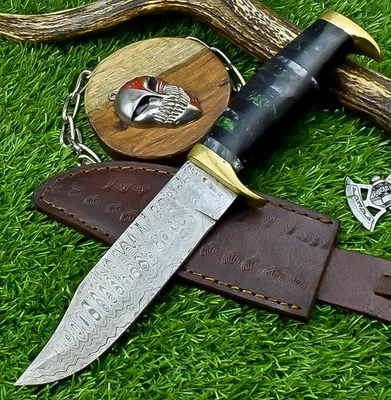 Cuchillo Bowie de Acero Damasco Hecho a Mano Premium - Funda para Cuchillo de Caza Exterior Z100 Foto 1 de 4