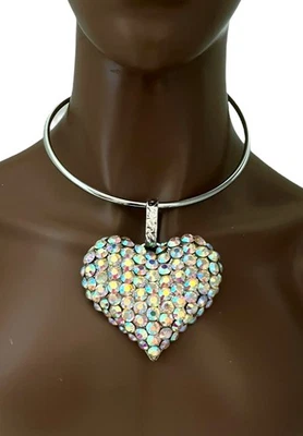 Declaración Gargantilla Corazón Colgante Collar Pendientes AB Cristales Escenario Fiesta Foto 1 de 3