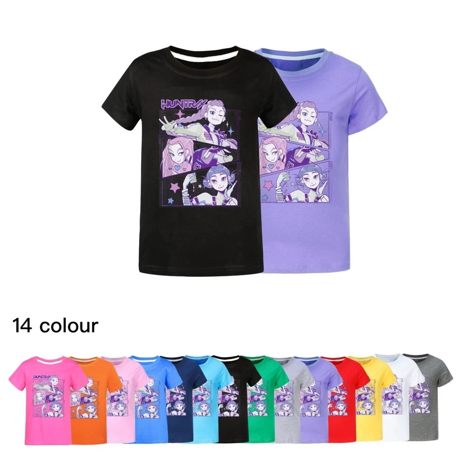 Kinder Mädchen bunte T-Shirts KPop Kurzarm Sommer Baumwolle Freizeit Tops