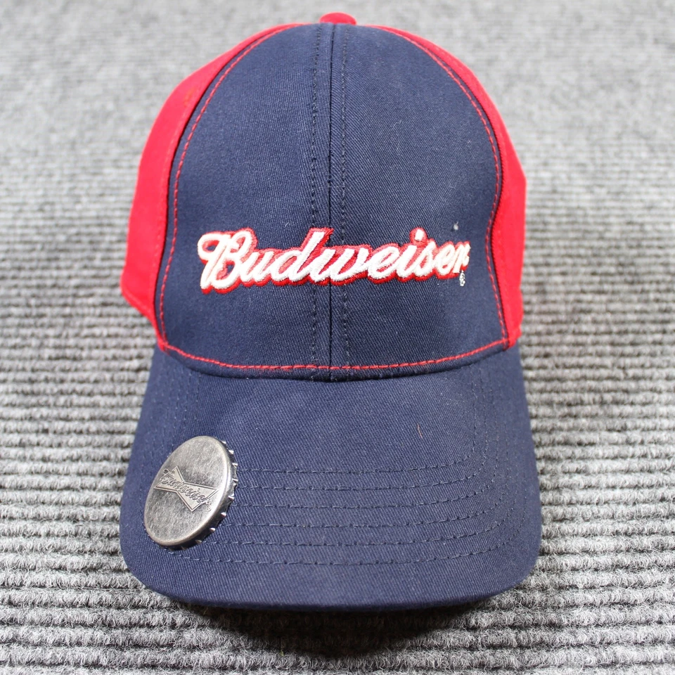 Budweiser Beer Hat Red & Navy Baseball Cap with Bottle Opener Adjustable Strap - Image 1 of 4