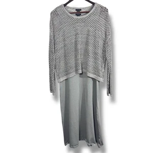 Halogen Gray Silver Sleeveless Shift Dress and Sheer Sweater Set - Picture 1 of 13