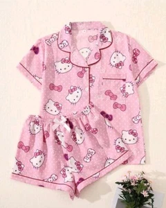Women's Hello Kitty Printed V-Neck Button Short Sleeve Pajama Set - Picture 1 of 2