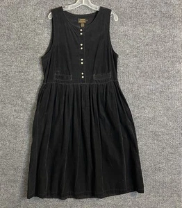 Vintage Eddie Bauer Womens Corduroy Dress Sz Medium Black Sleeveless Grunge 90's - Picture 1 of 13