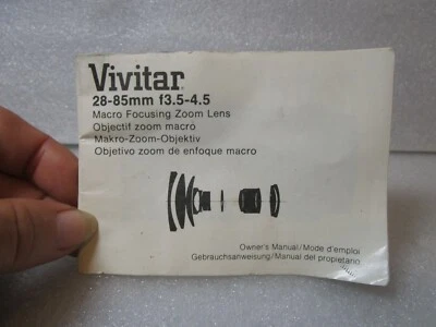 Vivitar 28-85mm f3.5-4.5 Macro Focusing Zoon Lens original owner's manual  - Image 1 of 4