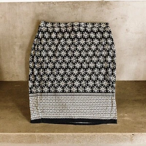 Max Studio Womens Pencil Skirt L Black White Geometric Print Stretch Retro Glam - Picture 1 of 8