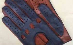 Two-Tone Men's Genuine Leather Gloves (Navy & Brown)...