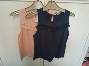 Tu : Girls Age 8 : 2 x Sleevless T Shirts With Ruffle : Dark Blue And Pink - Picture 1 of 5