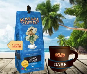 KAUAI COFFEE 100% Hawaiian Coffee Dark Roast Whole Bean 7 oz FREE SHIPPING - Picture 1 of 4