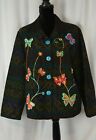 Julia Kim Women's Blazer Size XL Embroidered Butterflies Colorful Quirky Cotton