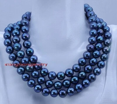 long AAAAA 48"10-11mm Natural REAL TAHITIAN blue red black pearl necklace 14K - Image 1 of 4