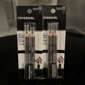 2 Pack Covergirl Easy Breezy Brow Fill + Define Eye Brow Pencils #505 Rich Brown - Picture 1 of 1