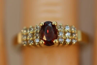 EFFY BH 14K 黄金 OVAL 切割红色宝石镶嵌戒指 6.5 — 第 1/4 张图片