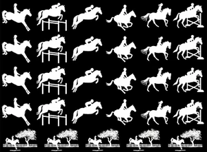Horse Rider Jumping 29 pcs 1 Inch White Fused Glass Decals - Picture 1 of 2