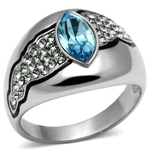 London Blue Topaz Bezel Marquise Silver Stainless Steel No Plating Size T 10 - Picture 1 of 8