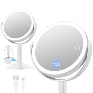 8.5inch 2600mAh Rechargeable Lighted Makeup Mirror,15X/1X Magnifying Double-S... - Picture 1 of 6
