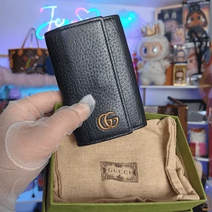 GUCCI Marmont Key Case 6 rings GG Signature Logo Black Leather Unisex Full Set - Picture 1 of 11
