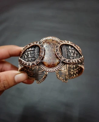 Brazalete Brazalete Ajustable Marrón Turquesa Envuelto en Alambre de Cobre Foto 1 de 4