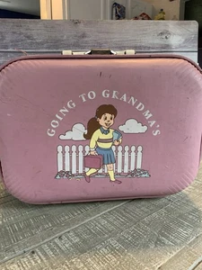 VTG 80s Child’s Going To Grandma's Pink Suitcase Hard Shell Luggage Vintage - Picture 1 of 8