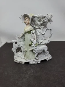Vintage Borzoi Girl Germany Victorian Spill Vase Schnieder 7.5" Marked Figurine - Picture 1 of 21