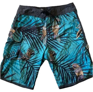 Volcom Parrot And Palms Graphic Drawstring Board Shorts Swim Trunks Size 27 - Picture 1 of 24