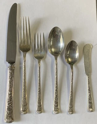 Ajuste de plata de ley Watson Windsor Rose 6-6 piezas + 5 piezas para servir. 47oz puro. Foto 1 de 4