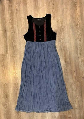 De Colección Vestido Carole Pequeño Para Mujer Talla 4 Denim Maxi Southwest Boho Años 90 Gamuza Chaleco Foto 1 de 4