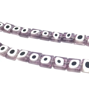 Glasperlen Lampwork Evil Eye Quadrate 10 mm lila 40 Perlen nenad-design N134 - Bild 1 von 8