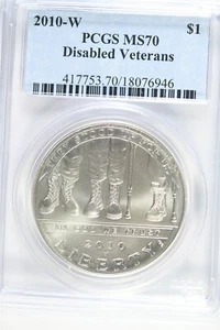 2010 W UNCIRCULATED $1.00 Silver Commemorative - Disabled Vets - PCGS MS 70 - Picture 1 of 2