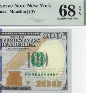 2017A 100 $ New York FRN. PMG SUPERB GEM Banknote Stempelglanz 68 EPQ - Bild 1 von 3