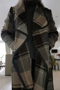 GEORGE NOVA CHECK Soft Stone Beige Grey Mix Blanket Coat Jacket 12 UK - Picture 1 of 7