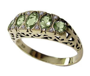 R307 Genuine 9ct 9K, 10K, 18K Solid Gold Natural Peridot & Diamond Eternity Ring - Picture 1 of 9