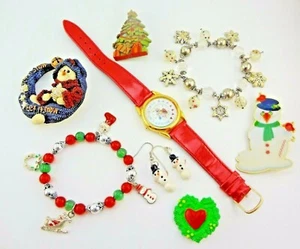 Vintage to Now Christmas Jewelry Lot  - Mixed Materials - Picture 1 of 4