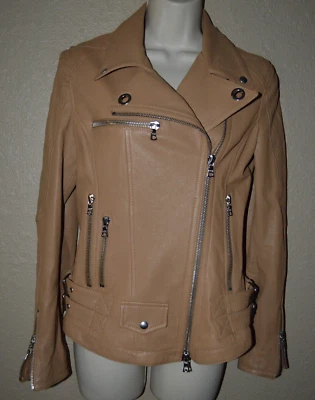 Chaqueta Moto NUEVA SIN ETIQUETAS $2375 Talla S/M DROMe Marrón Claro Bronceado Cremallera Aismétrica Foto 1 de 4