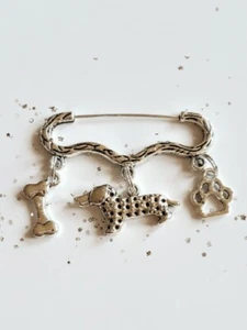 Handmade One Of A Kind safety pin brooch with dog charms - Picture 1 of 4