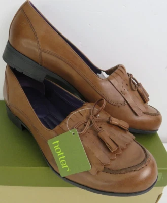 New Hotter Shipley Taupe Brown Leather Flat Tasseled Shoes Size 9 - Image 1 of 4