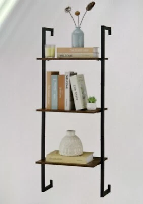 Rustic Brown Wall Mounted 3-Tier Industrial Ladder Shelf for Stylish Storage - Image 1 of 2