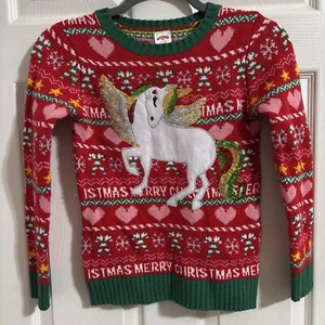 Holiday Time Einhorn Weihnachtspullover kleine Mädchen Größe Medium 7-9 - Bild 1 von 5