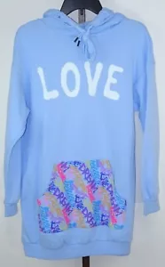 No Boundaries Ladies Juniors Hoodie Blue Love Graphic Tunic Top Small 3-5 - Picture 1 of 3